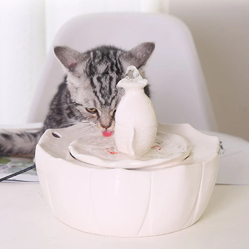 

USB Automatic 18*16 cm Pet Water Fountain Ceramic Dog Cat Pet Mute Drinker Feeder Bowl Drinking Fountain Dispenser