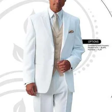 Лучшие продажи, изготовленный на заказ Белый Жених мужские костюмы для смокингов, на заказ белый смокинг, заостренный лацкан с двумя пуговицами мужские костюмы