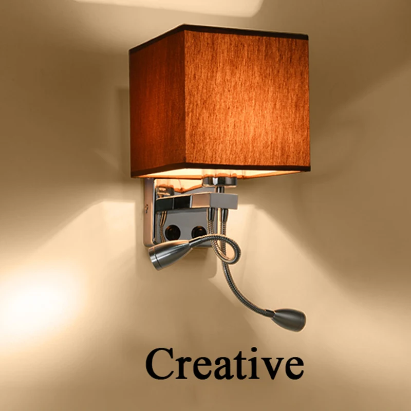 Modern LED Fabric Iron Wall Lamp decoration double tube E27 switch lighting Bedroom reading Bedside