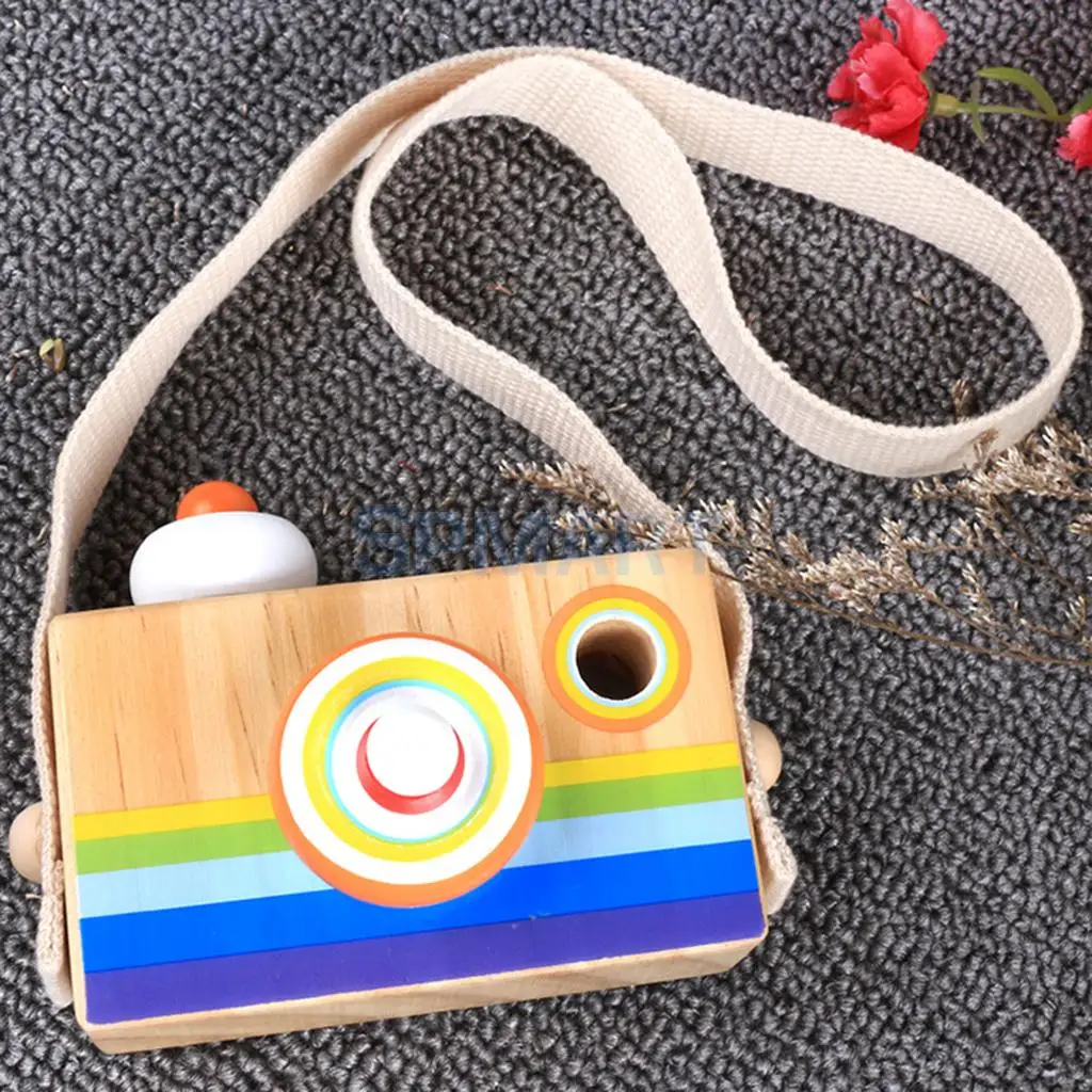 Kids Wooden Camera Toy Mini Cute Kaleidoscope Camera Kids Room Decor Christmas Birthday Gifts