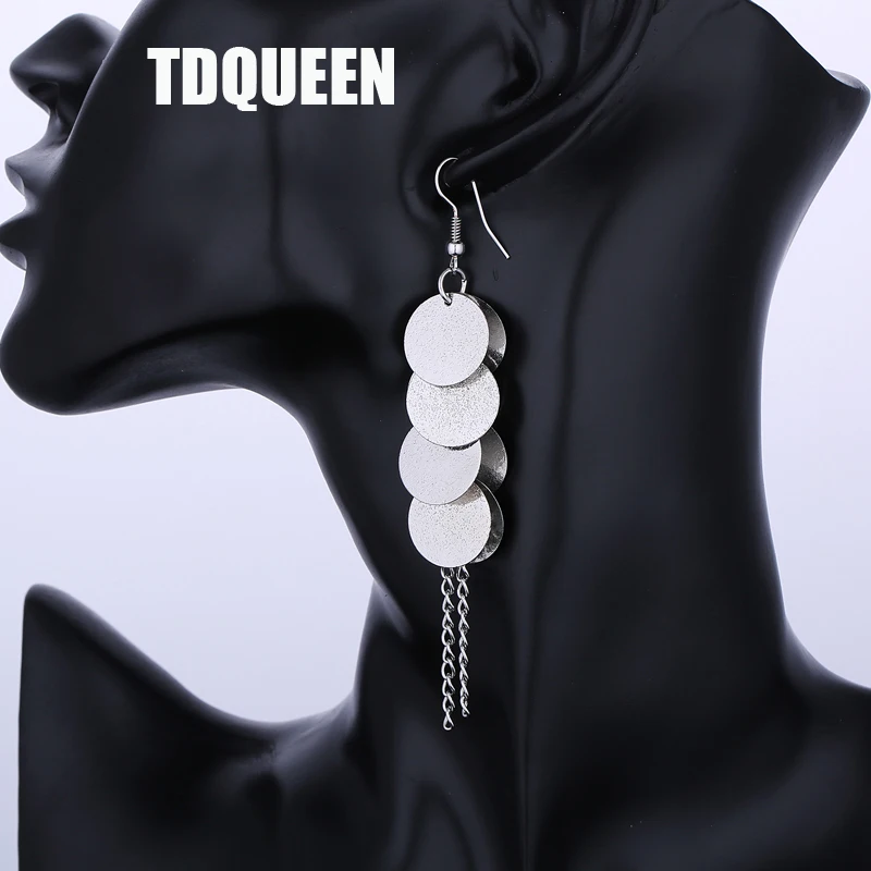 TDQUEEN преувеличенная круглая металлическая монета Подвеска Серьги серебряный