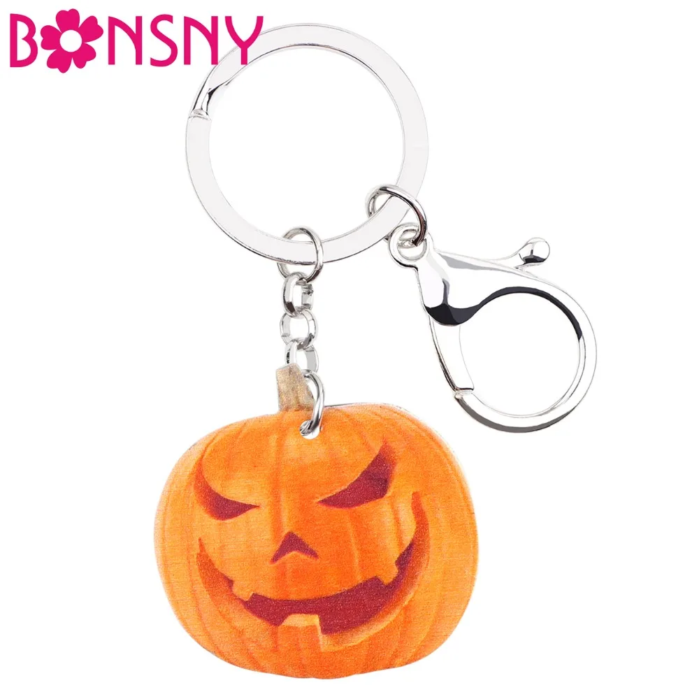 

Bonsny Acrylic Halloween Smile Pumpkin Key Chains Keychains Holder Cartoon Vegetables Jewelry For Women Girls Bag Charms Gift
