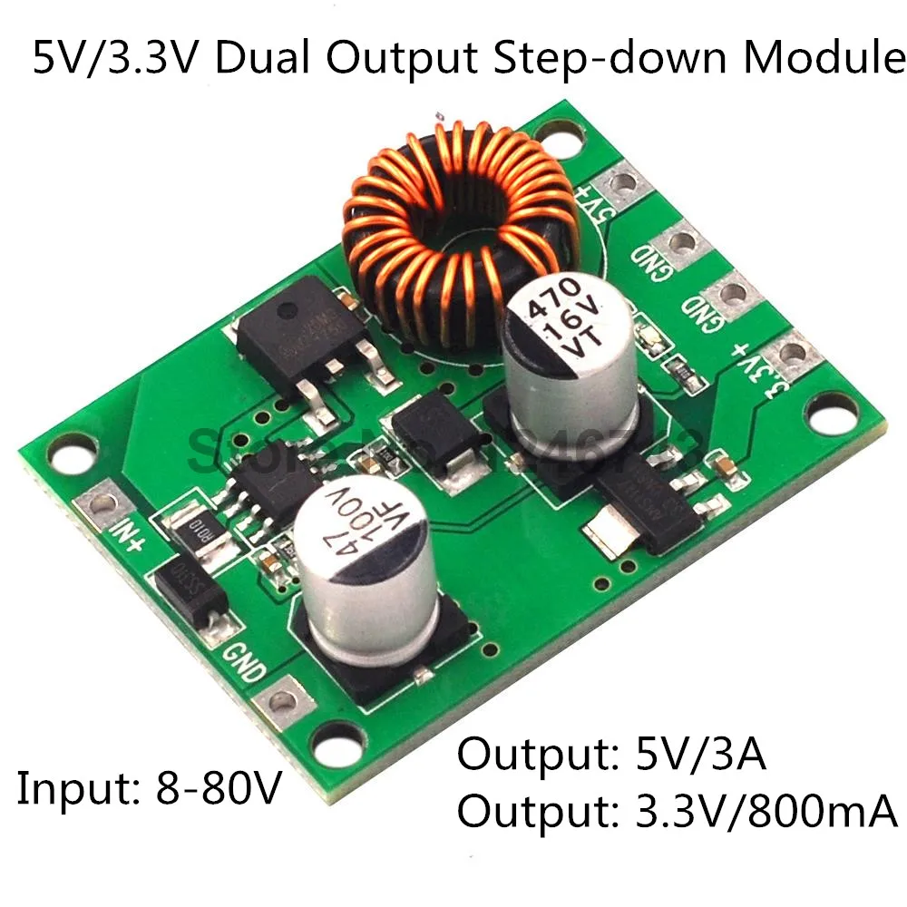 

DC Step-down Line 9V 12V 24V 36V 48V 60V 72V to 3.3V 5V 3A High Power Car Power Supply Module