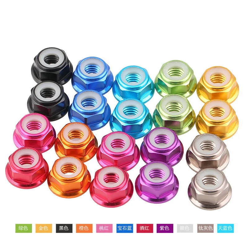 1PCS M2/M3/M4/M5 Multi color Aluminum Alloy Flange Nut, Nylon Ring