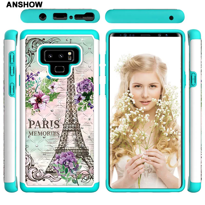 

Eiffel Tower Case For Galaxy S10 S10e Note 9 S9 S8 (J3 J7) 2018 LG stylo 5 2 in 1 Hard PC+TPU Shockproof Flower Bling Lace 1PCS