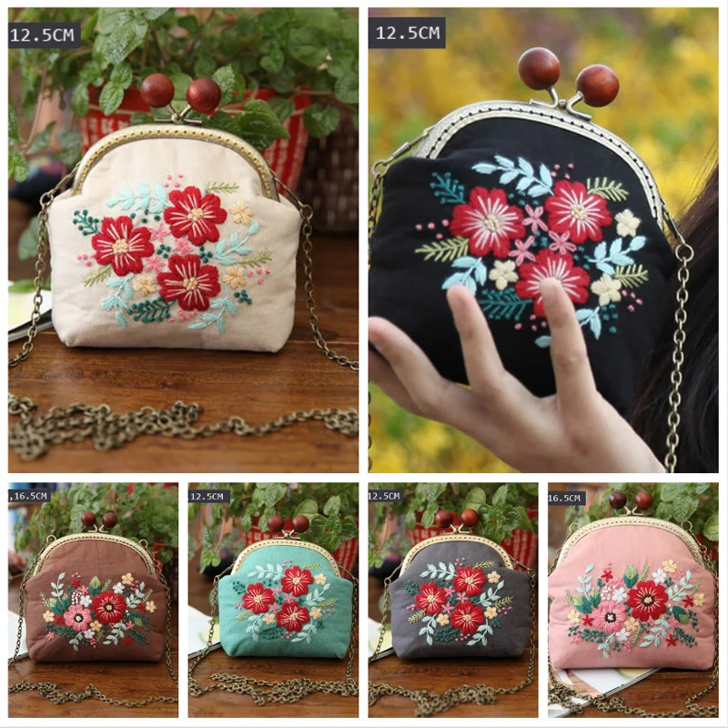 

Easy Embroidery DIY Flowers Bags Purse Wallet Handbag, Cross Stitch Kit for Beginner Needlework Sewing Craft Friend Gifts