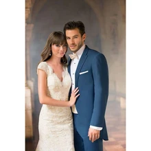 2017 costume homme slim fit Custom made blue Groomsmen Groom men suit Tuxedos wedding mens suits for men ( jacket+Pants+tie)
