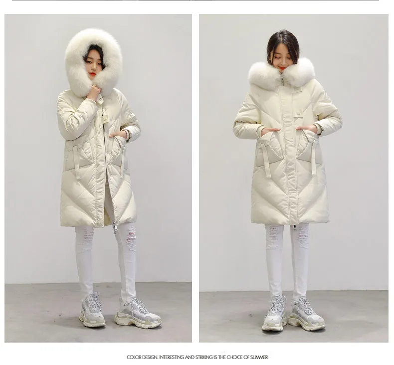 AYUNSUE белый пуховик женский с капюшоном натуральный Лисий мех воротник корейский длинный пальто женский пуховик теплый 1777 KJ2893