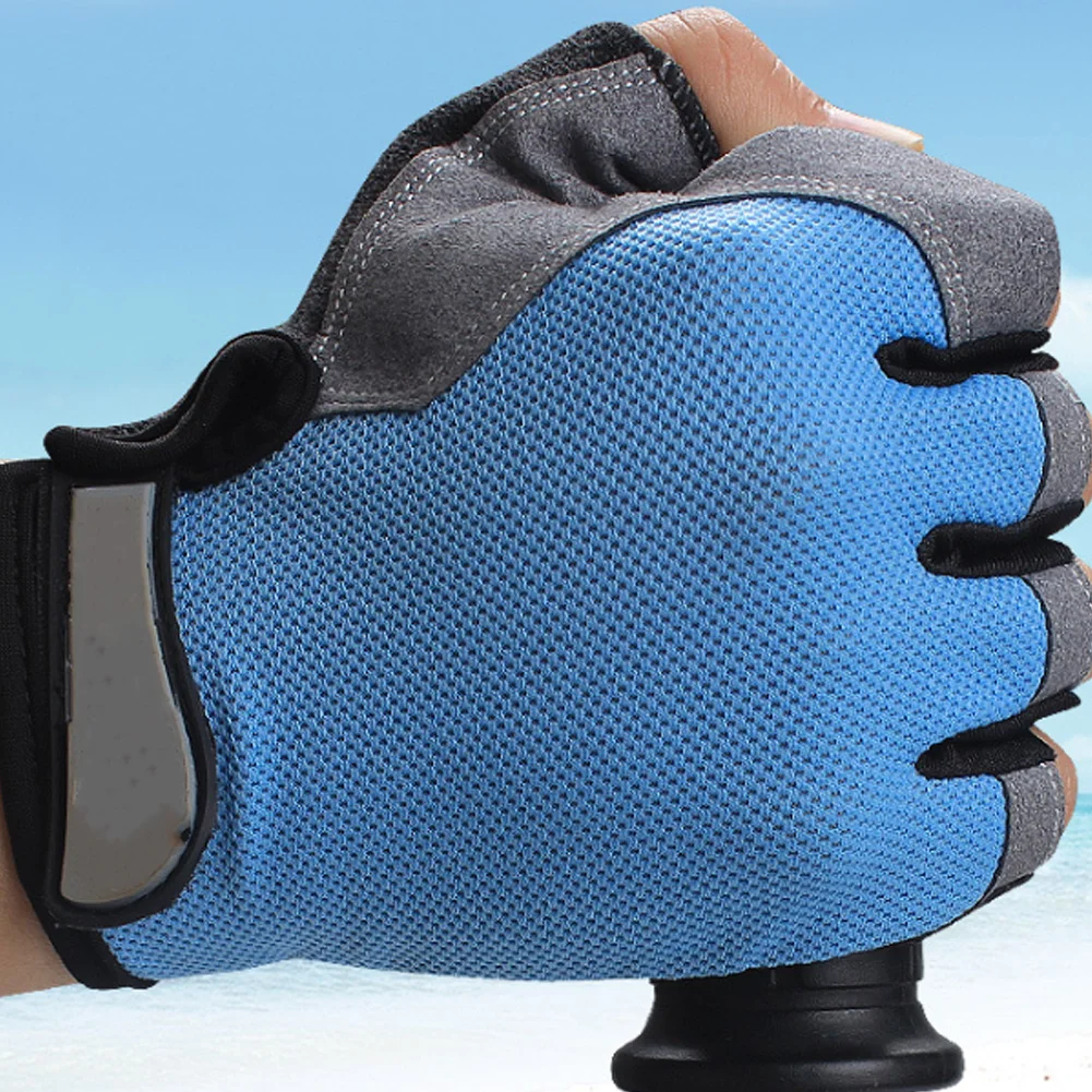 Женские перчатки без пальцев для спортзала, бодибилдинга, женщин, мужчин, тренировок, фитнеса - Цвет: blue normal type