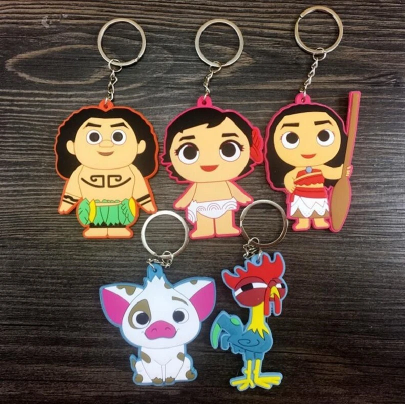 Moana Maui Hei-Hei Hook Paul Pendant Keychain Double-Side Soft Rubber Keychain