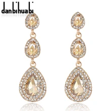 Топ Роскошные серьги с кристаллами шампанского золотого цвета ювелирные изделия Модные женские свадебные длинные большие капли серьги для женщин