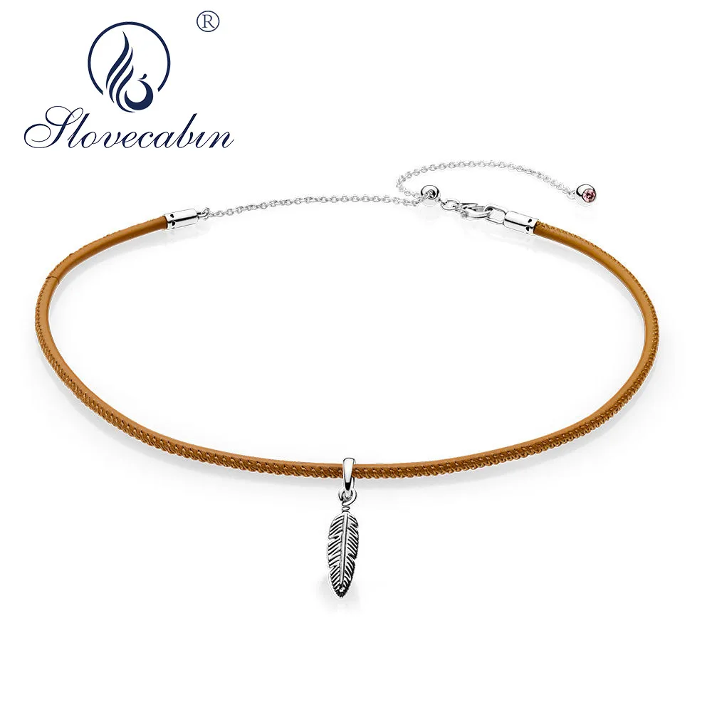 

Slovecabin Argent 925 Sterling Silver Feather Pendant Choker Necklaces Collier Femme For Women Fashion Jewelry Brincos Gift