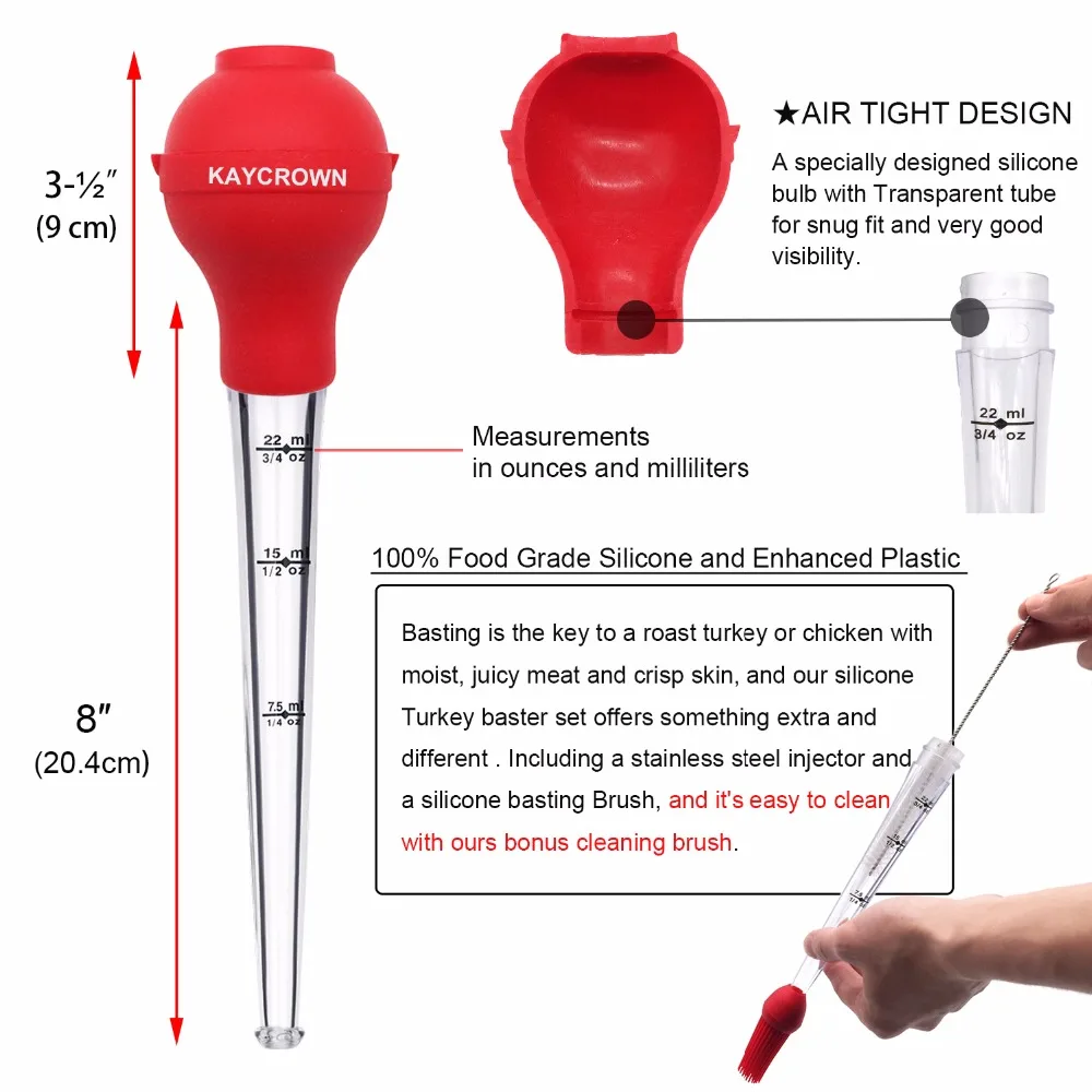 Силиконовый Курица индейка Бастер мясо шприц маринада инжектор в том числе иглы и дополнительные кисти барбекю Кухня Assessoies