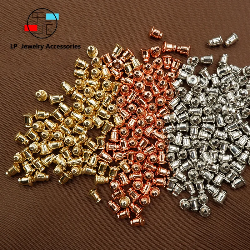 

200pcs Jewelry Findings Metal Accessories Beads DIY Ear Plugs Post Nuts Soft Silicone Bullet copper Earring Backs Plug Cap