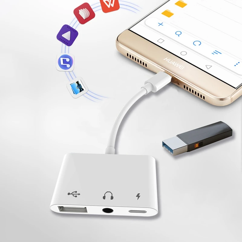 

3 In 1 Charger Adapter Mobile Phone Adapter For Type C To Usb-C &Usb &3.5Mm For Type-C Smart Phone