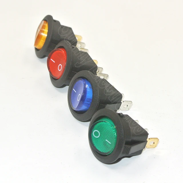 100pcs red green blue yellow led illuminated 12v rocker switch 20