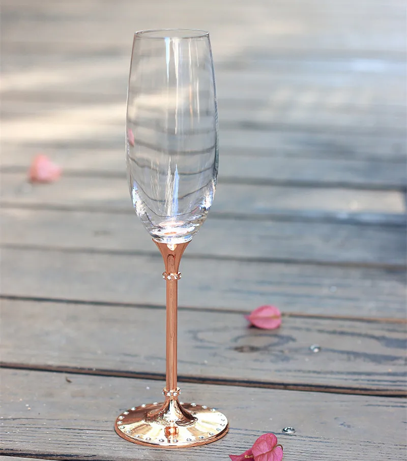 2016 hot sale lead free clear crystal 240ml wine glasses with rose gold