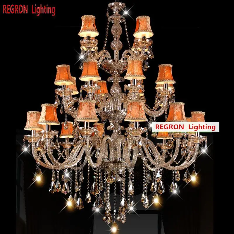 

24 pcs Retro Wrought Iron Chandelier Lamp led candle Chandeliers Amber Crystal lighting For Foyer Hotel fixtures Villa lamparas