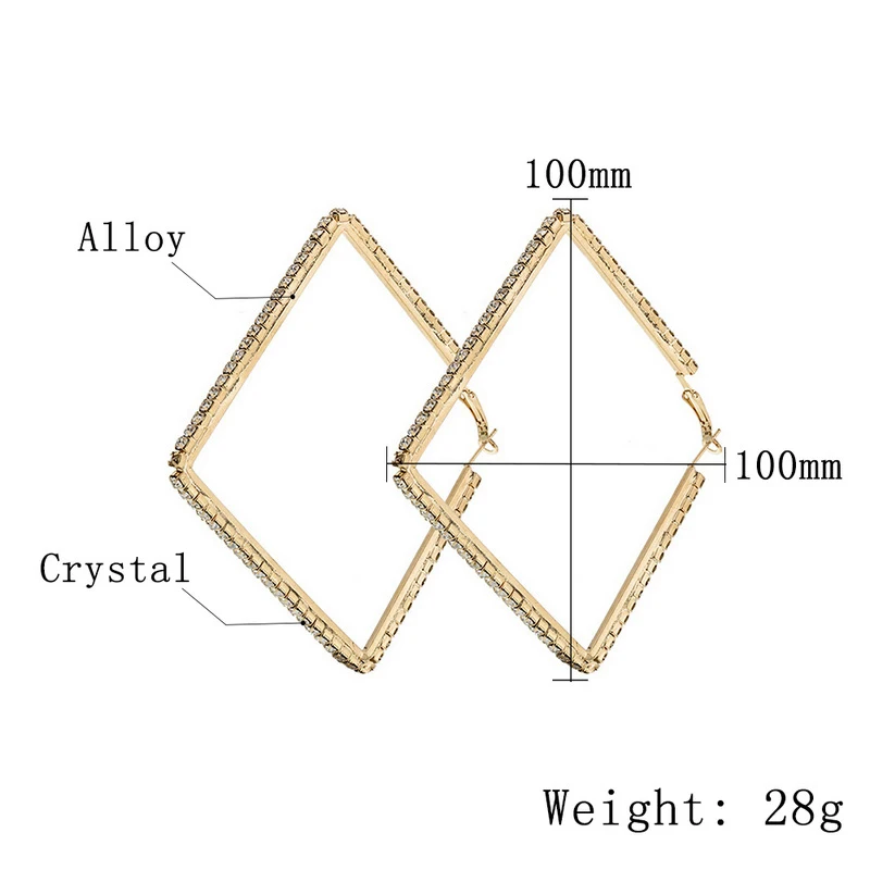 YUKAM, большие преувеличенные кристаллы, квадратные круглые серьги-кольца, креольские серебряные металлические стразы, серьги-кольца для женщин, свадебные ювелирные изделия