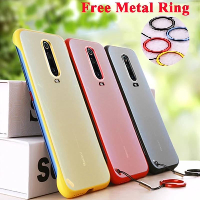 

For Redmi K20 Note 7 Pro Case Frameless Transparent Matte Metal Ring Shockproof Back Cover For Xiaomi Mi 9 9T Pro Mi 8 Lite 9 SE