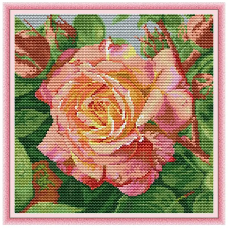

Rose DIY Handmade Needlework Counted 14CT Printed Cross Stitch Embroidery Kit Set Home Decoration Craft