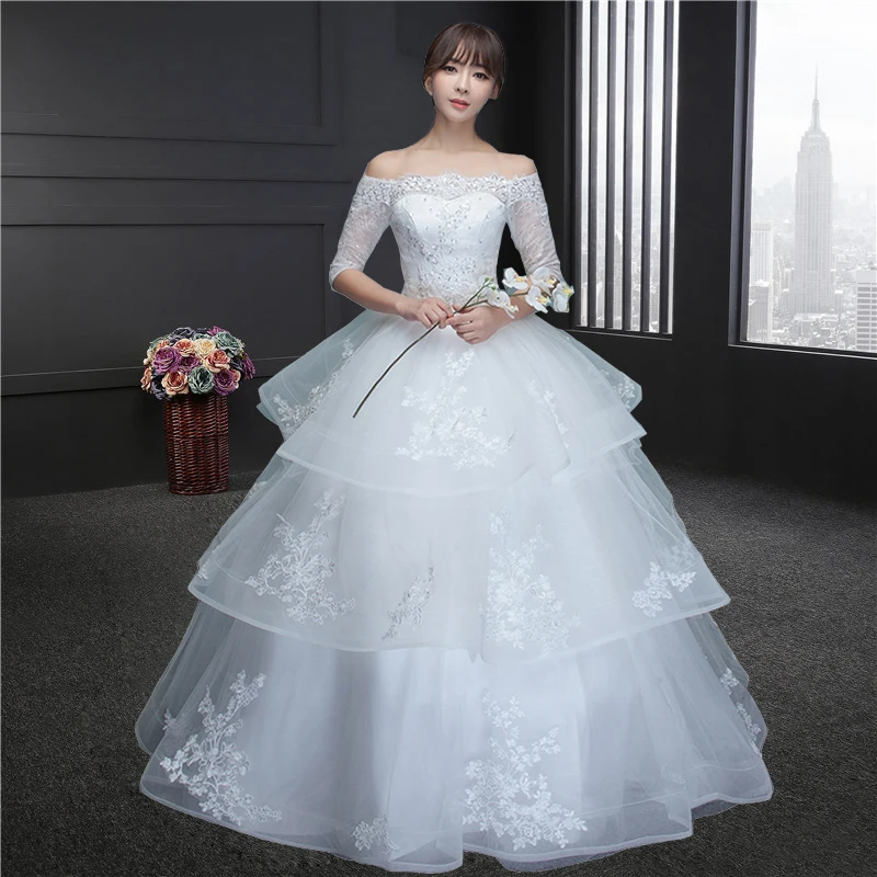 

Bride Ball Gown Half Sleeves Wedding Dresses 2018 Beads Sequined Tulle Lace Vestido de Noiva Casamento Mariage Boda
