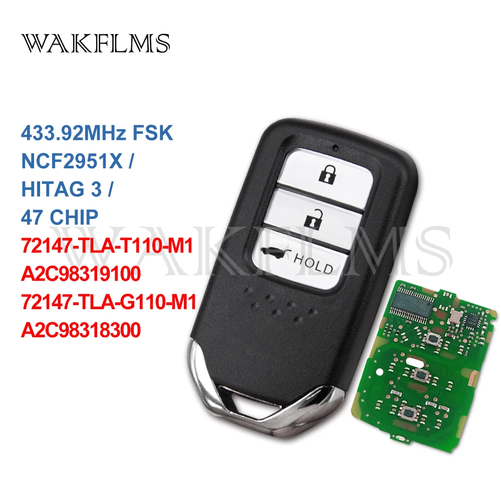 3 btns Remote Smart car key 433Mhz For Honda CRV 2018 with NCF2951X / HITAG 3 / 47 CHIP 72147-TLA-T110-M1&nbsp; 72147-TLA-G110-M1