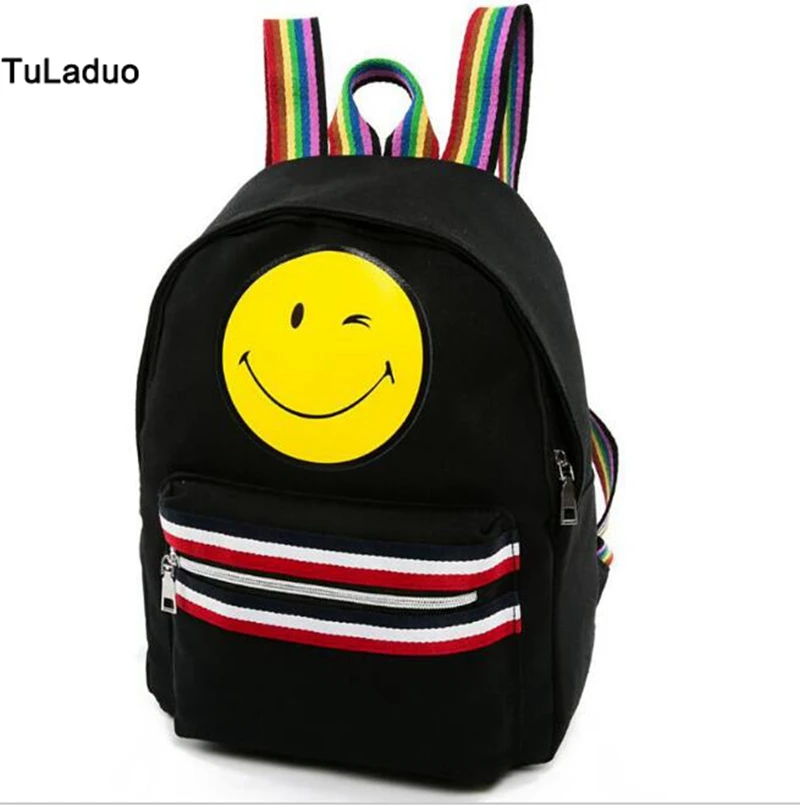 Bright Colors Smile Face Fashion Backpacks Woman Nice Looking Casual