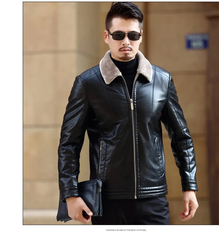 Men's Leather Jackets Men High Quality Winter Fleece PU Coats Classic Motorcycle Bike Jacket Male Warm Wide-Collared Outerwear