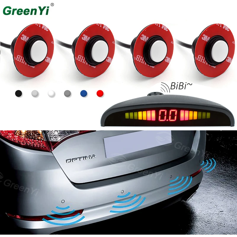 6 Color 4 PCS 16mm Adjustable Flat Radar Sensors Car LED Display Parking Sensor Reverse Backup