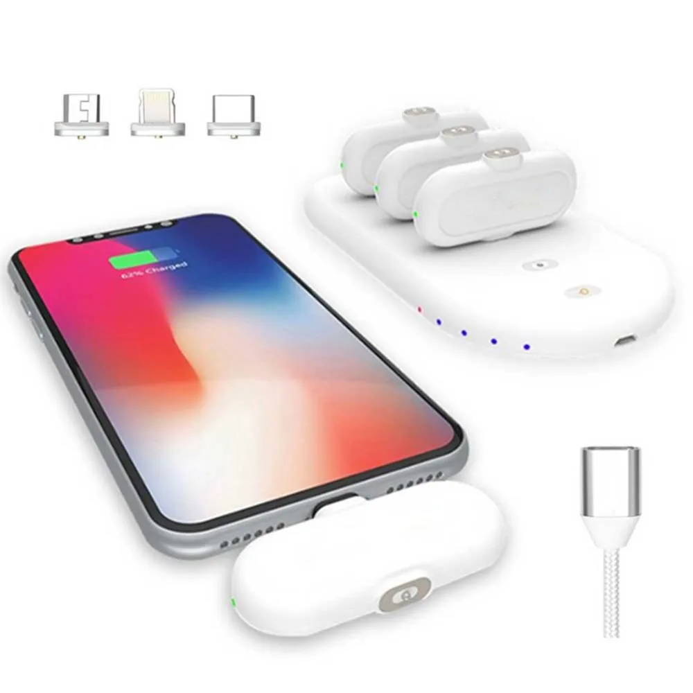 

5000mA Portable Power Bank Mini Pow Station Packs Magnetic Charging Cable Micro USB Adapter for Lightning for Type-C Adapter