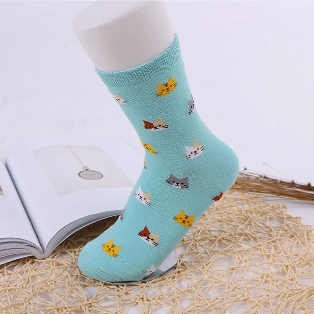 Корейские модные Стрейчевые жаккардовые милые носки для лица с кошками, женские хлопковые носки с Китти, носки для счастливых игр - Цвет: Blue