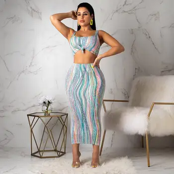 

Spring Summer Women Two Piece Set Top and Pants Plus Size Outfits Tracksuit Sweatsuit Outfit Colorful Print Skirt Sets