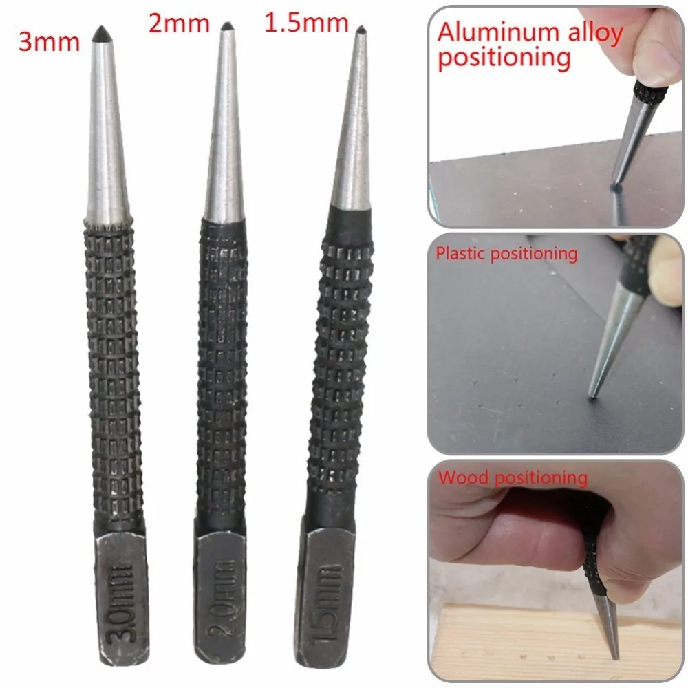 

3pcs High-carbon Steel Center Punch Set 10.1cm Non Slip Center Punch For Alloy Steel Metal Wood Marking Drilling Tool