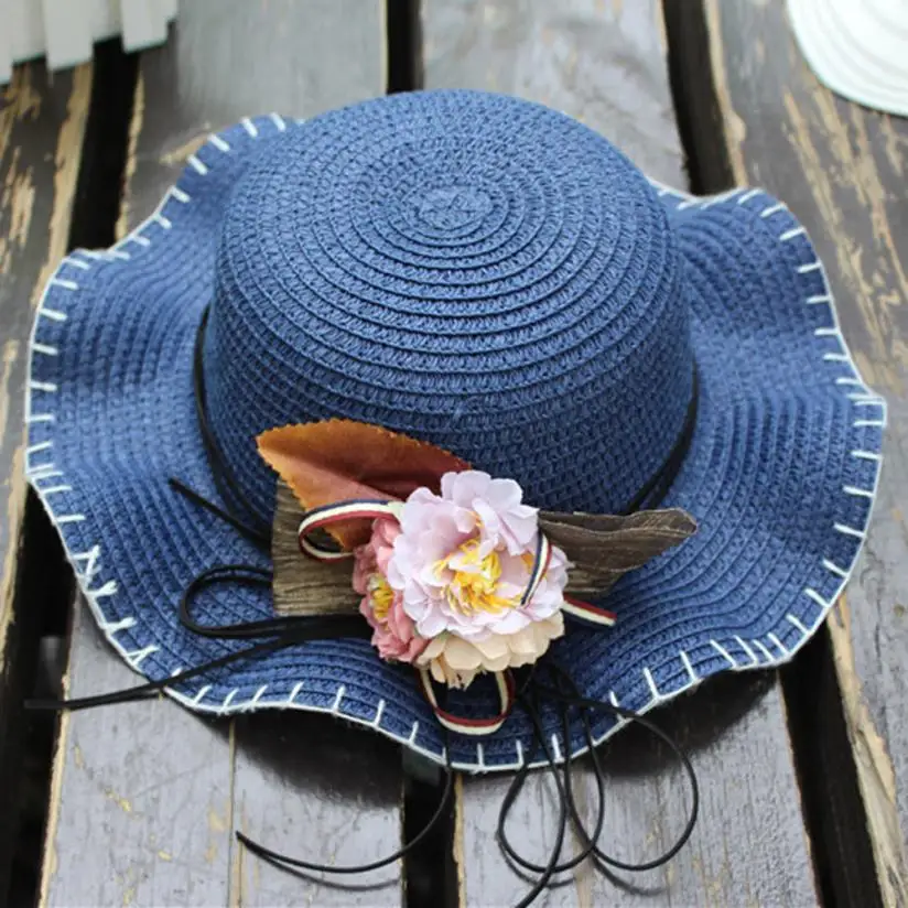 Новинка года, летняя детская шляпа от солнца для маленьких девочек, дышащая шляпа с цветком, милая модная Соломенная пляжная шляпа для От 2 до 7 лет - Цвет: B