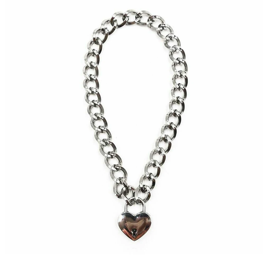 New Silver Color Metal Collars Neck Pet Play Heart-Shape Padlock Metal Necklace For Dog