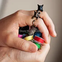 Ретро кольцо для питомца котенка кота, Регулируемая Ring-12Pcs с милыми животными/Лот, 3 цвета, бронза/античное серебро/черный пистолет