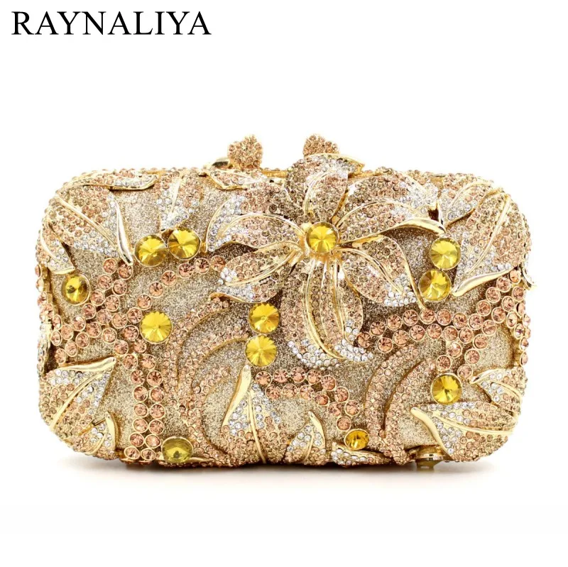 

Multi Crystal Flowers Hollow Out Women Metal Evening Bag Bridal Wedding Party Cocktail Chain Shoulder Handbag Purse SMYZH-E0361