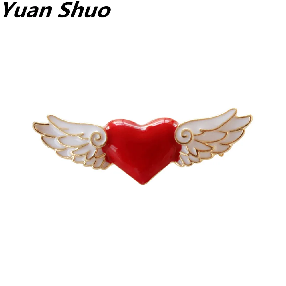 

Yuan Shuo 2018 fashion new enamel drop brooch red heart angel wings pin