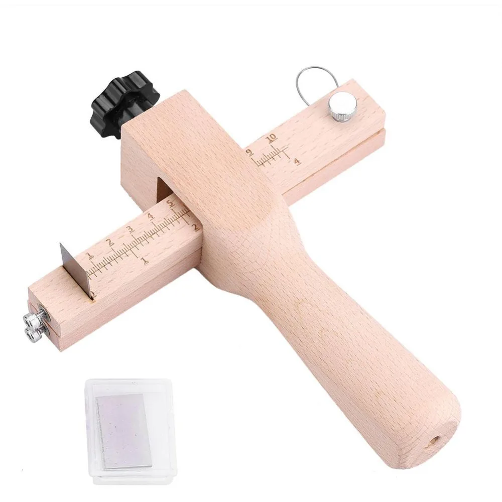 

Adjustable Leather Strap Cutter Leathercraft Strip Belt DIY Hand Cutting Wooden Strip Cutter With 5 Sharp Blades Leather Tools