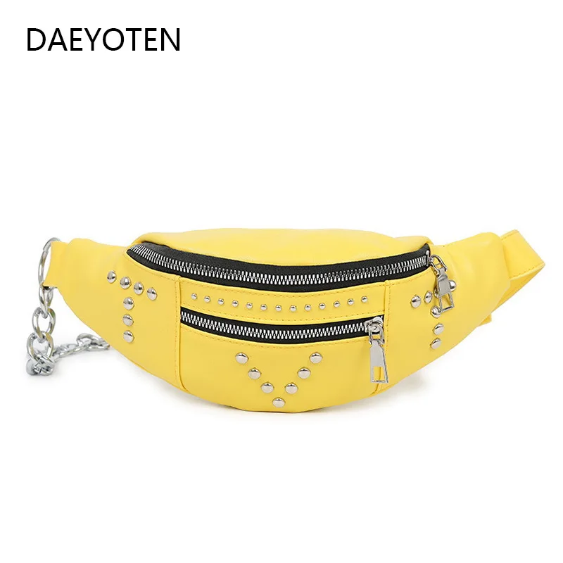 

DAEYOTEN Punk Rivet Women Waist Bag Luxury Designer Chest Bag Chain Waist Packs Female PU Leather Shoulder Bags Crossbody ZM0023