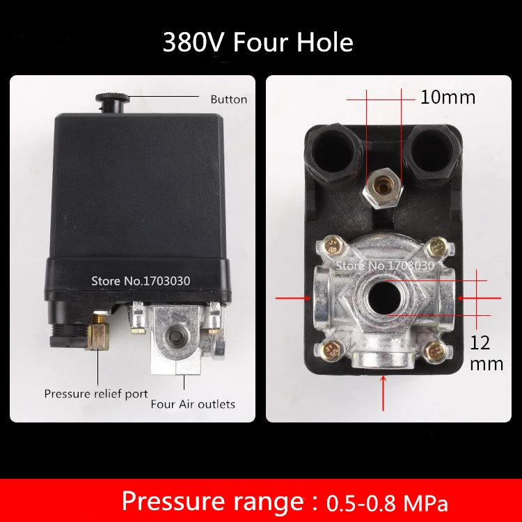 PSI воздушный компрессор, регулятор давления, переключатель регулятора клапана, регулирующий 3 фазы 380v220v, регулятор давления воздушного компрессора - Цвет: 380V Four Hole