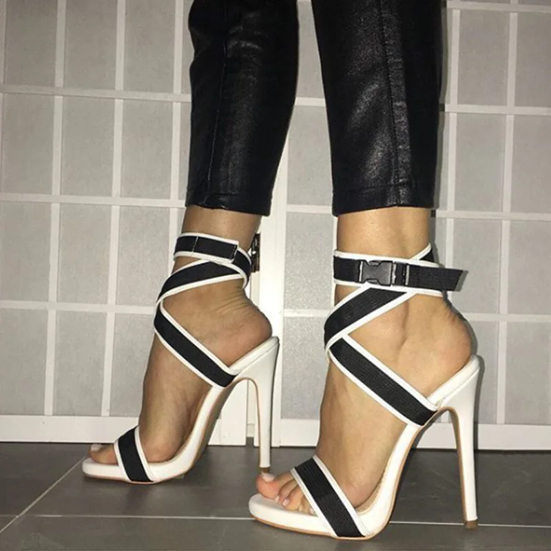 

Factory price sexy women's shoes cross strap woven belt stiletto high heels women pumps wedding woman sandals patchwork shoes