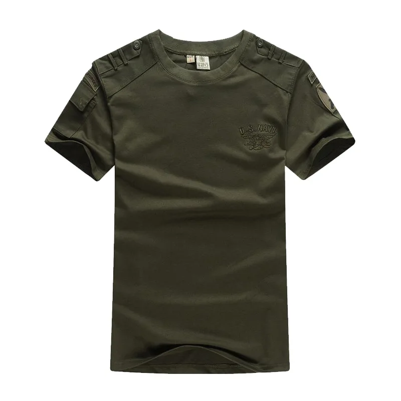 Тактическая футболка с морским принтом США, военная одежда, мужская армейская камуфляжная футболка с коротким рукавом, свободная хлопковая футболка - Цвет: Армейский зеленый