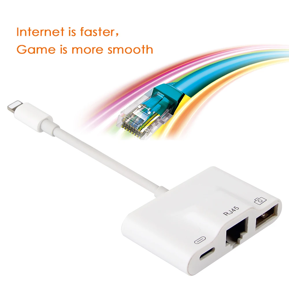 

Premium Ethernet Adapter for Lightning to RJ45 LAN Wired Network Cable USB Camera Reader Overseas Travel Compact for iphone/ipad