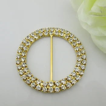 

(BU02 35mm) 100 X Double Round Crystal Rhinestone Buckle Fit With Wedding Ribbon