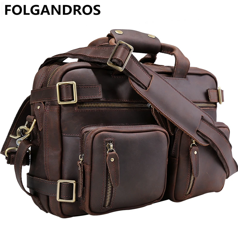 FOLGANDROS men's genuine Leather briefcase business Laptop bag carry on tote handbag cowhide multi-functional both shoulder bag FOLGANDROS men's genuine Leather briefcase business Laptop bag carry on tote handbag cowhide multi-functional both shoulder bag