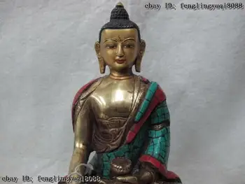 

Tibet Bronze Gilt inlay coral turquoise Shakyamuni Sakyamuni Buddha Bowl Statue