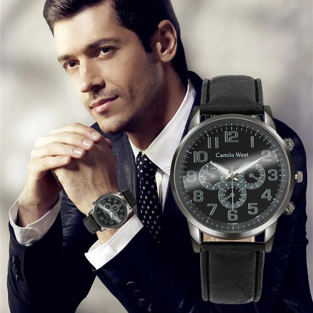 

Mens Watch Business Roman Numerals Dial Quartz Wristwatch Simple Male Watches Fashion Leather Strap Clock Gift Zegarek Meski@50