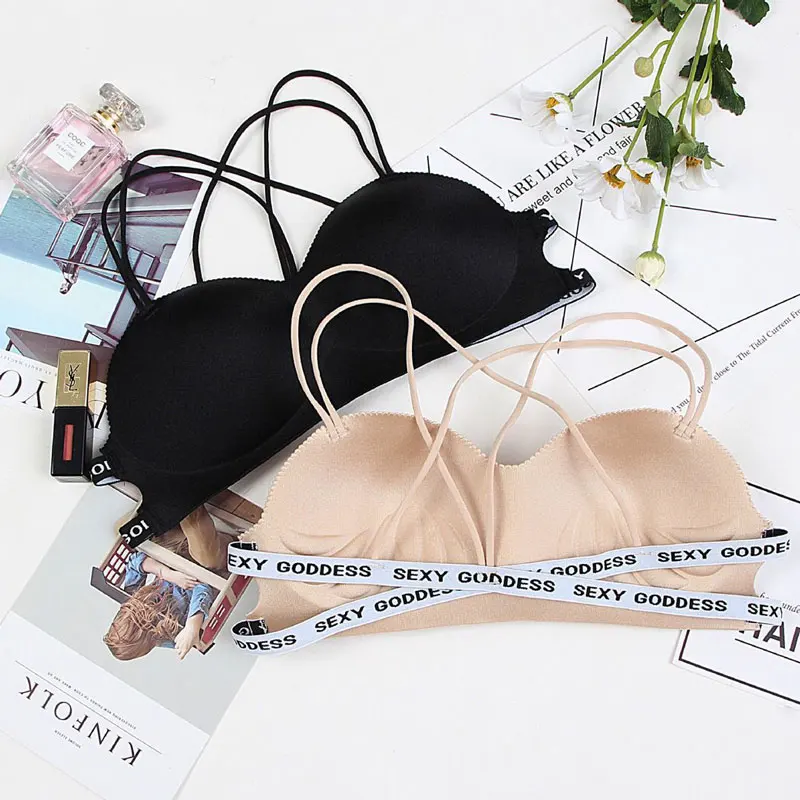 

SP&CITY Fashion Straps Design Letter Patterned Bra Women Fly Bra Soft Seamless Bras Sporty Style Push Up Bra Female Lingerie